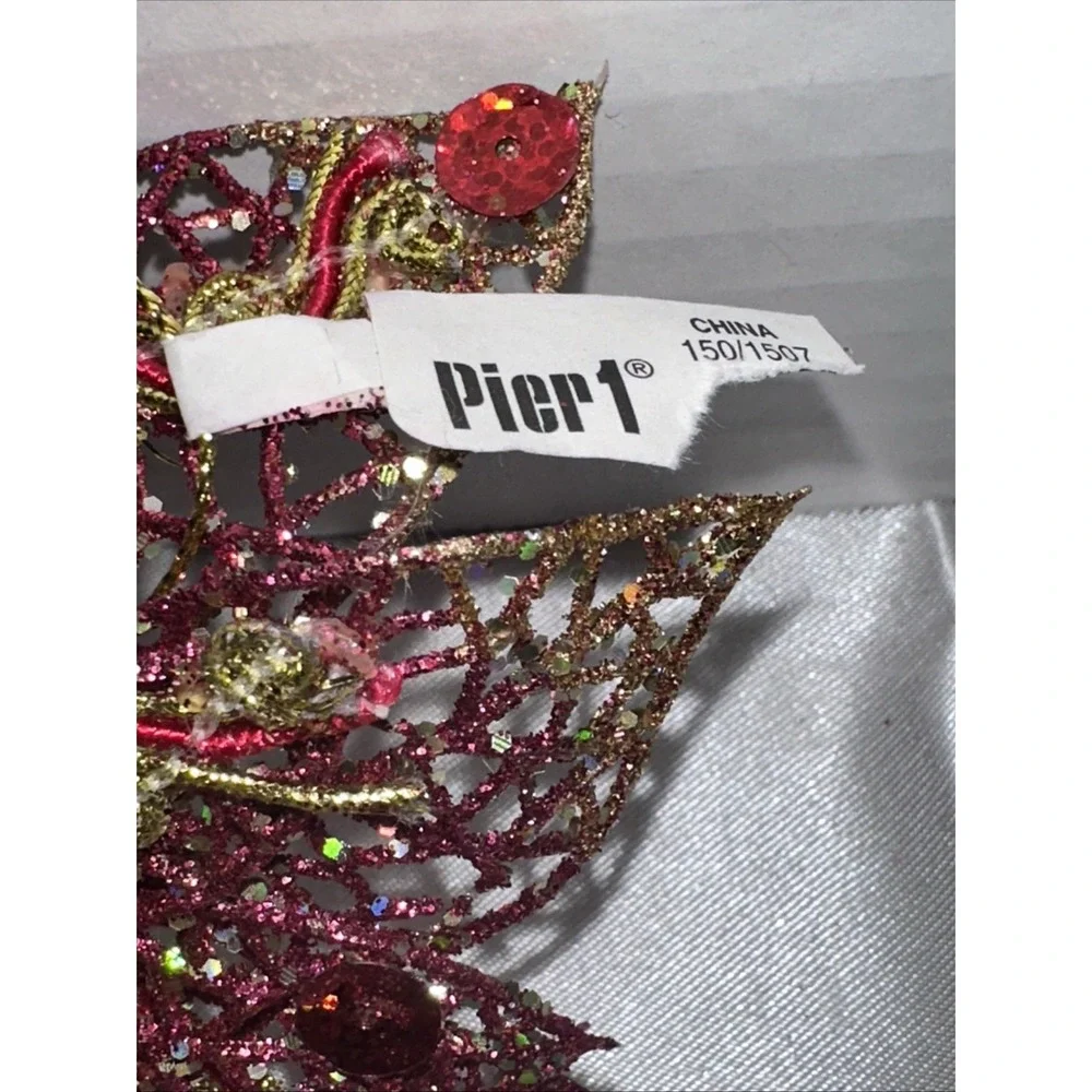 Vtg Pier One Gold Poinsettia Clip On Ornament Embellished Glitter Vintage NEW